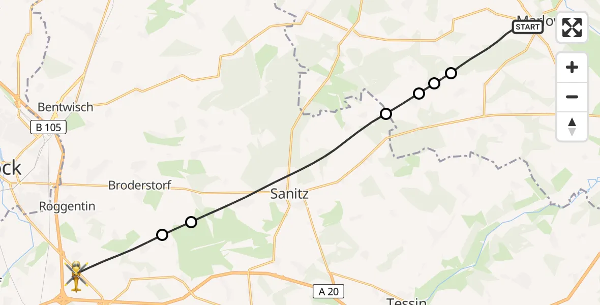 Flugroute Ambulanzhubschrauber Marlow - Dummerstorf, 02 Juni 2026, 19:27