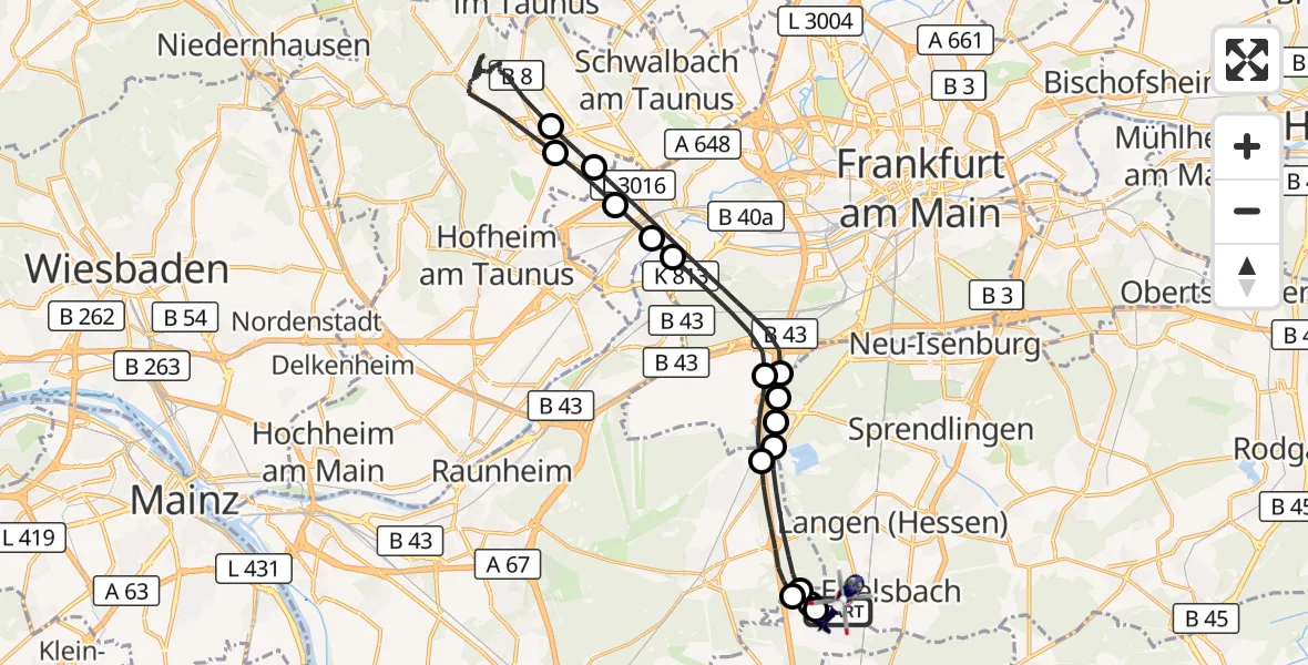 Flugroute Polizeihubschrauber Flughafen Frankfurt-Egelsbach - Flughafen Frankfurt-Egelsbach, 02 Juni 2026, 21:30