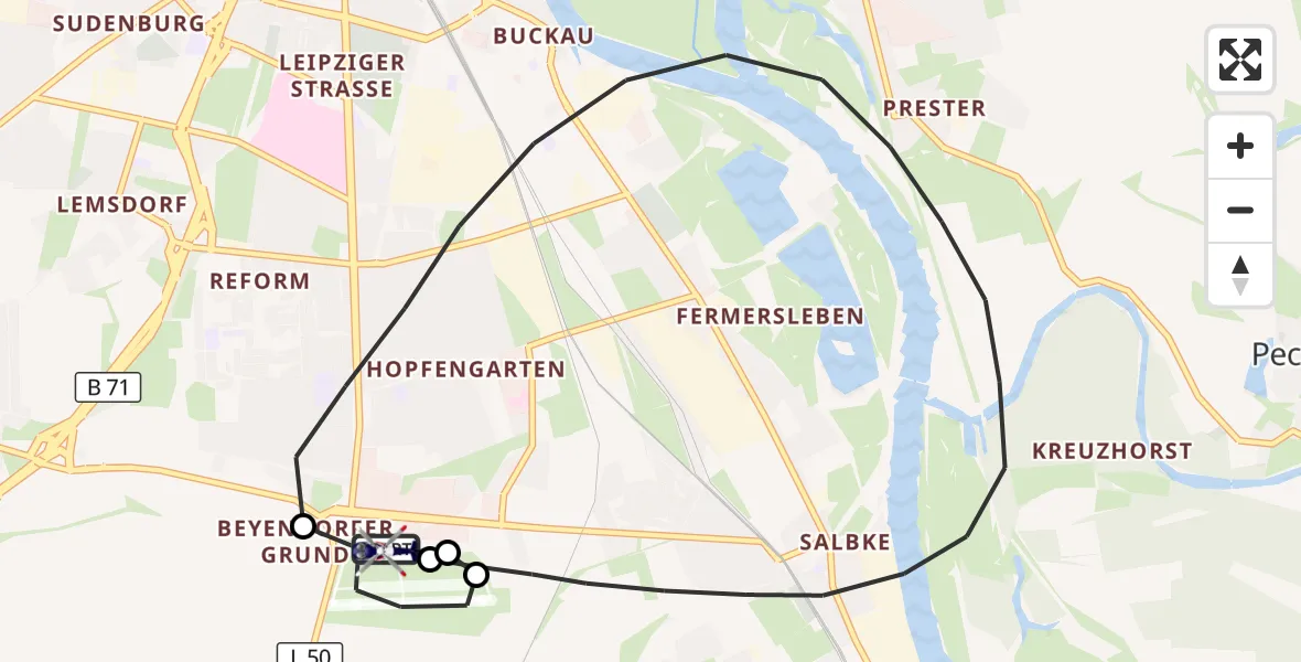 Flugroute Polizeihubschrauber Magdeburg City Flugplatz - Magdeburg City Flugplatz, 02 Juni 2026, 21:47