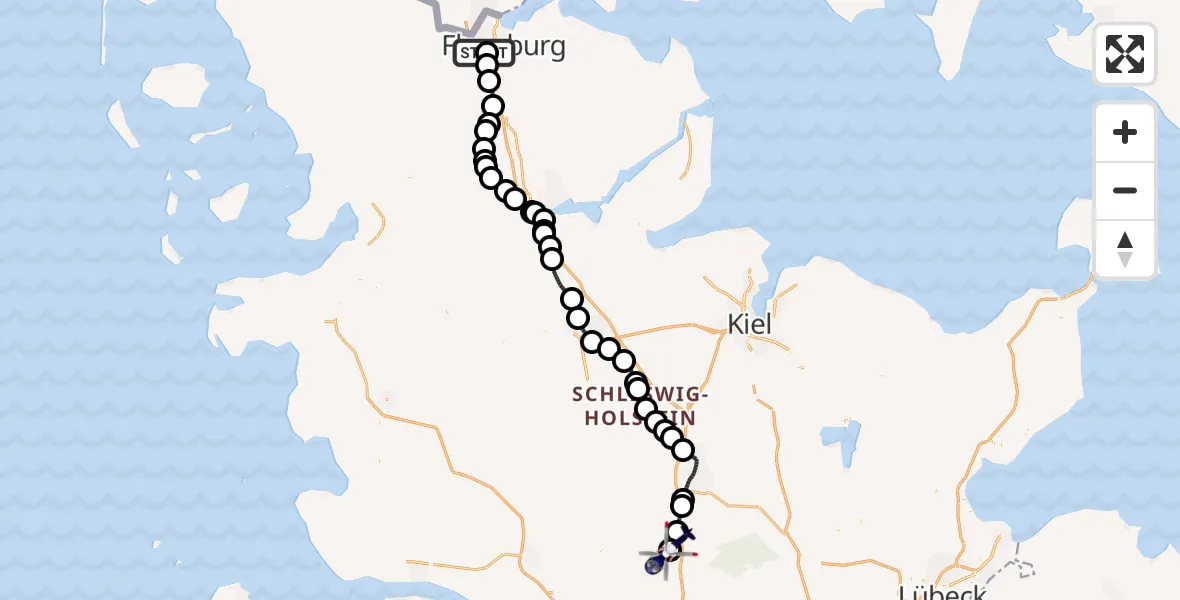 Flugroute Polizeihubschrauber Flensburg-Schäferhaus Flughafen - Bad Bramstedt Hubschrauberlandeplatz, 02 Juni 2026, 21:50