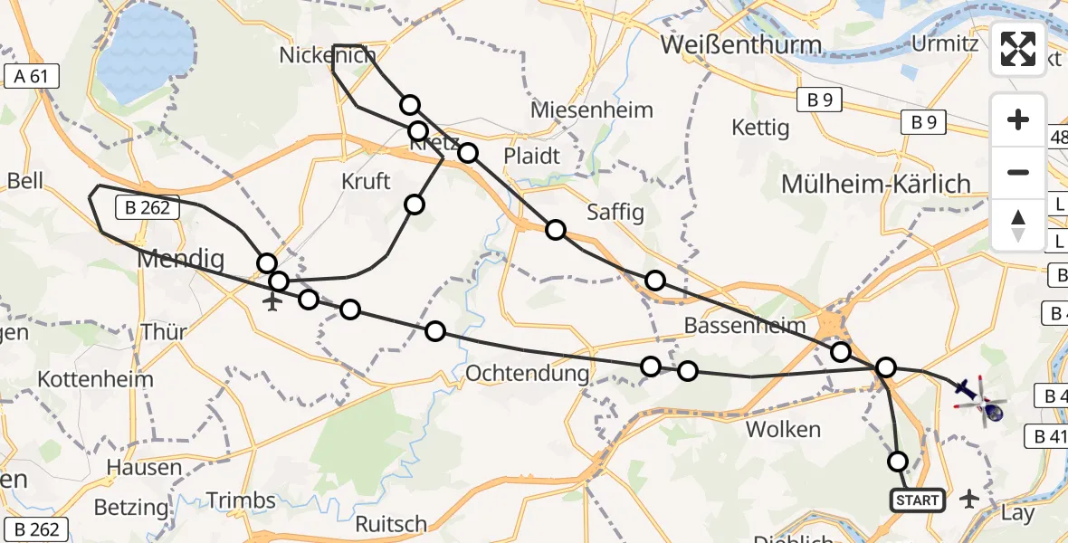 Flugroute Polizeihubschrauber Winningen - Koblenz, 02 Juni 2026, 21:57