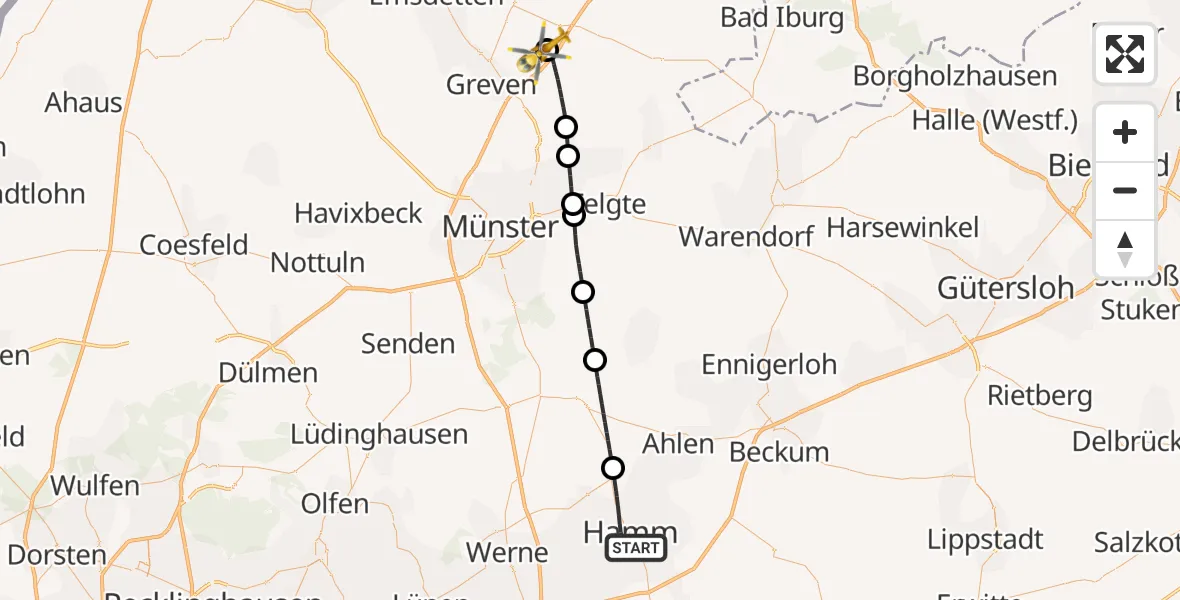 Flugroute Ambulanzhubschrauber Hamm - Christoph  Westfalen-ADAC, 02 Juni 2026, 22:58