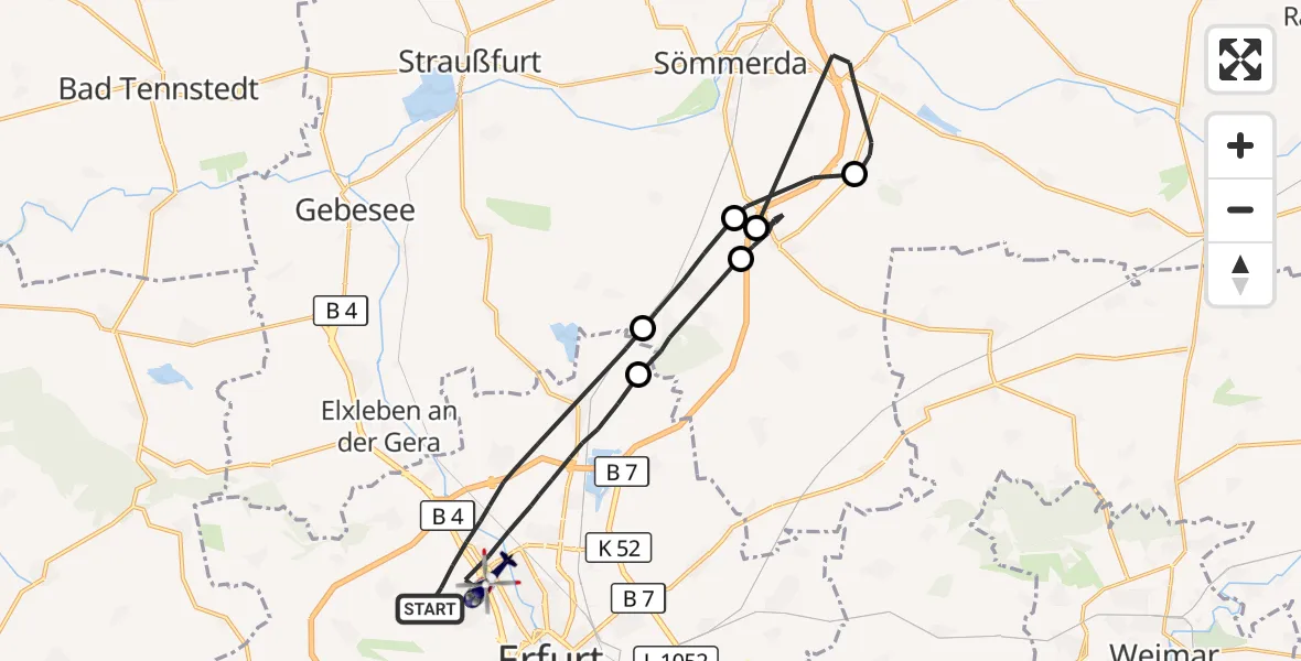 Flugroute Polizeihubschrauber Erfurt - Erfurt, 02 Juni 2026, 23:24