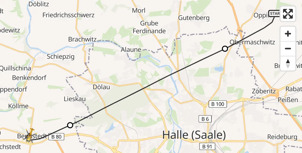 Flugroute Rettungshubschrauber Landsberg - Salzatal, 03 Juni 2026, 05:38