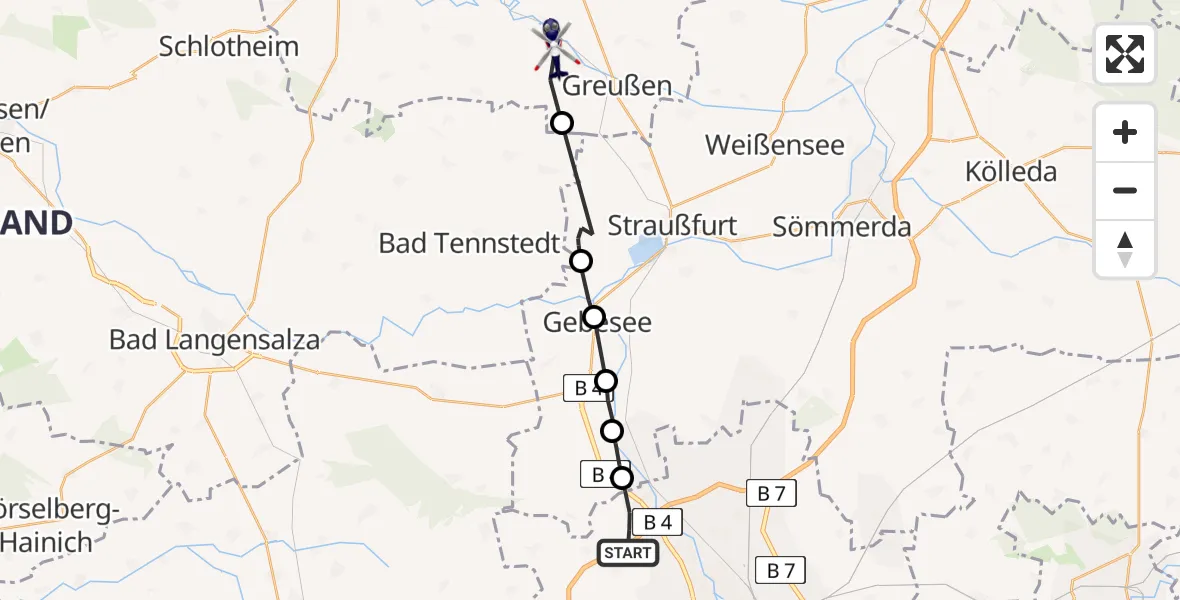 Flugroute Polizeihubschrauber Erfurt - Westgreußen, 03 Juni 2026, 05:38