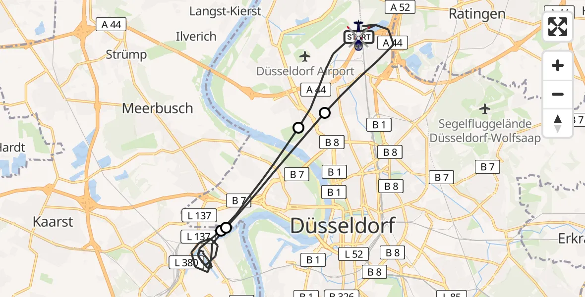 Flugroute Polizeihubschrauber Düsseldorf Flughafen - Düsseldorf Flughafen, 03 Juni 2026, 06:27
