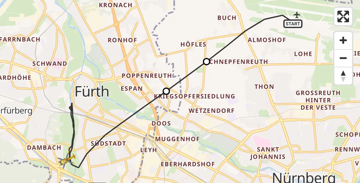 Flugroute Ambulanzhubschrauber Flughafen Nuremberg - Fürth, 03 Juni 2026, 06:29