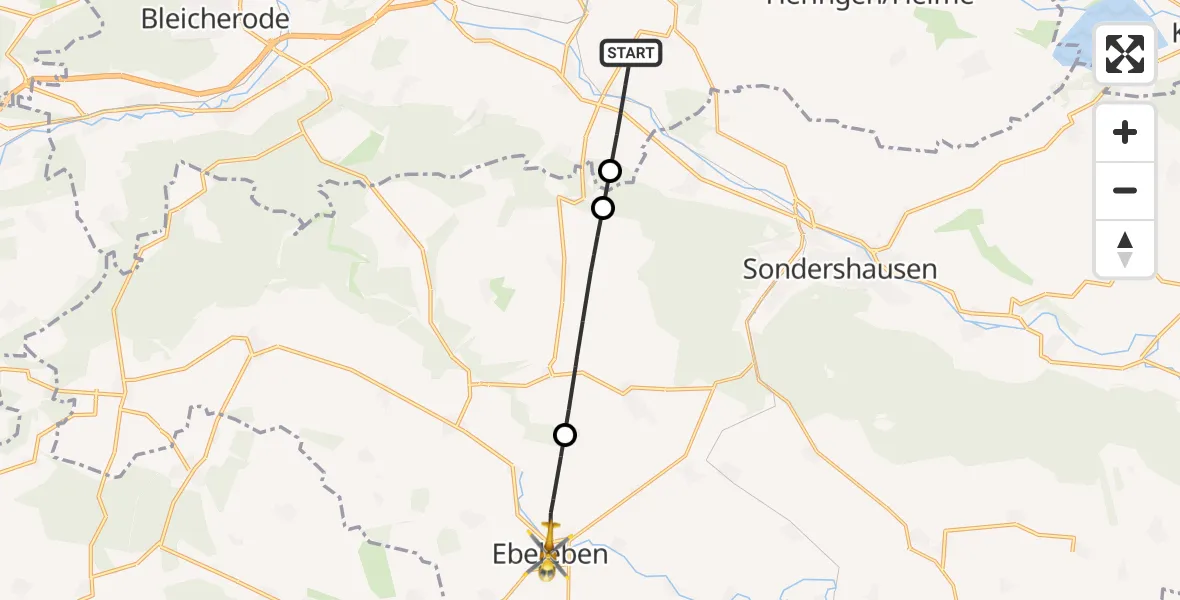 Flugroute Rettungshubschrauber Kleinfurra - Ebeleben, 03 Juni 2026, 06:32