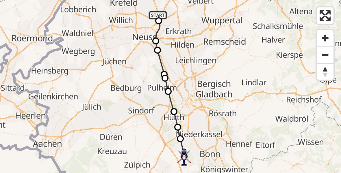 Flugroute Polizeihubschrauber Düsseldorf Flughafen - Swisttal, 03 Juni 2026, 06:39