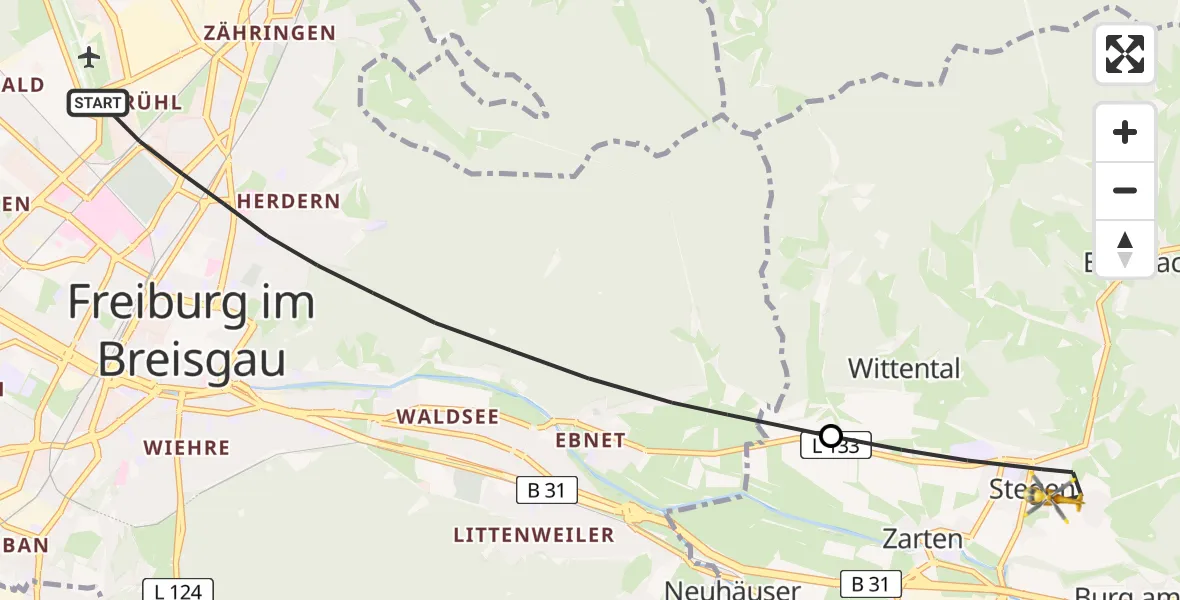 Flugroute Rettungshubschrauber Freiburg im Breisgau - Stegen, 03 Juni 2026, 06:39