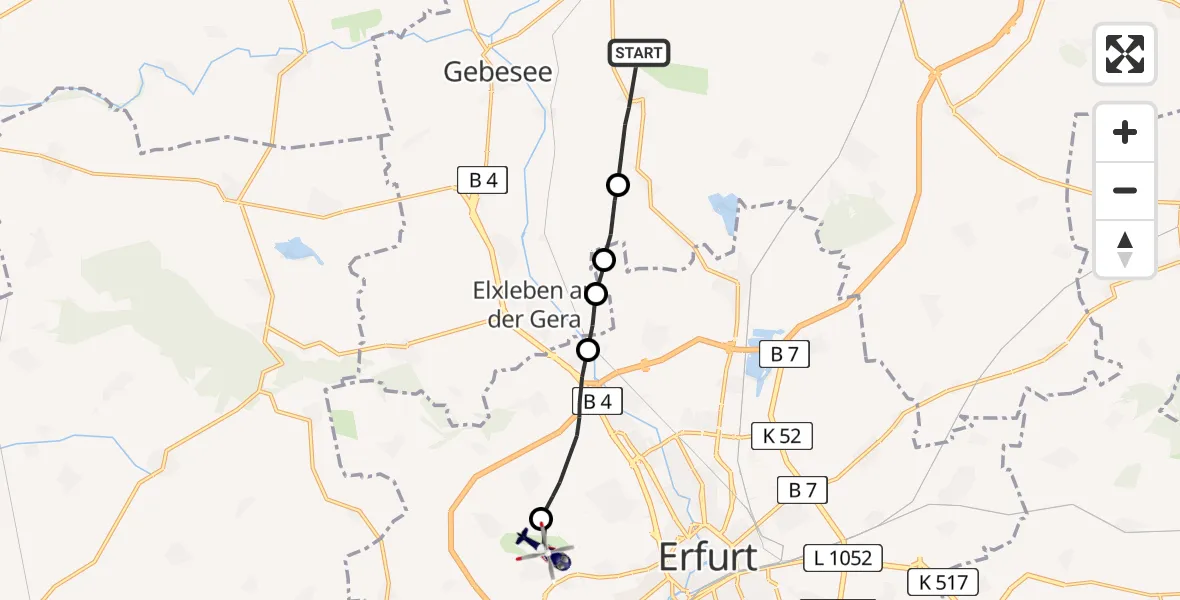 Flugroute Polizeihubschrauber Haßleben - Erfurt-Weimar Flughafen, 03 Juni 2026, 06:51