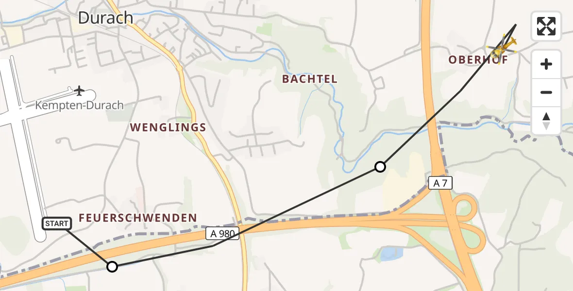 Flugroute Rettungshubschrauber Durach - Durach, 03 Juni 2026, 07:05
