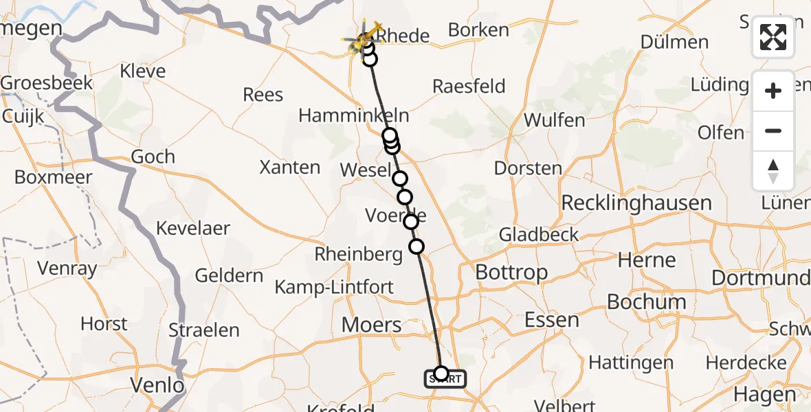 Flugroute Rettungshubschrauber Duisburg Air Rescue Hubschrauberlandeplatz (Christoph 9) - Bocholt, 03 Juni 2026, 07:16