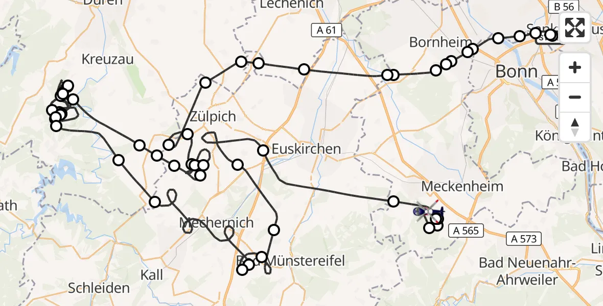 Flugroute Polizeihubschrauber Sankt Augustin - Rheinbach, 03 Juni 2026, 07:23