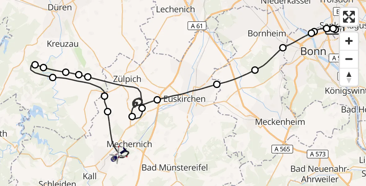 Flugroute Polizeihubschrauber Sankt Augustin - Mechernich, 03 Juni 2026, 07:23