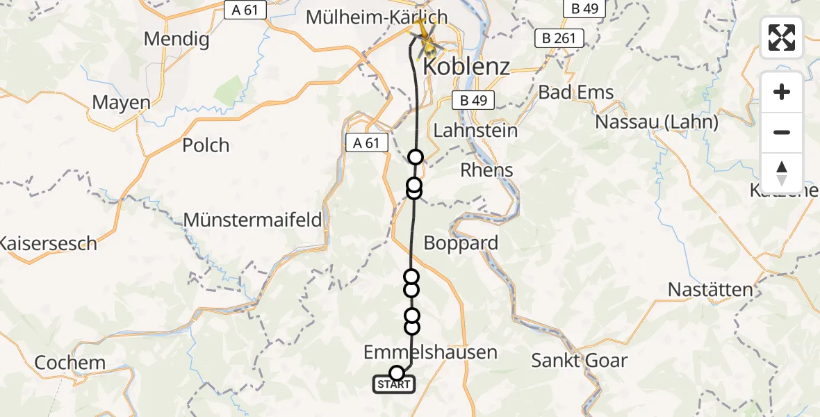 Flugroute Rettungshubschrauber Thörlingen - Koblenz, 03 Juni 2026, 07:24