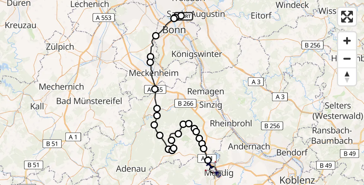 Flugroute Polizeihubschrauber Sankt Augustin - Mendig, 03 Juni 2026, 07:38