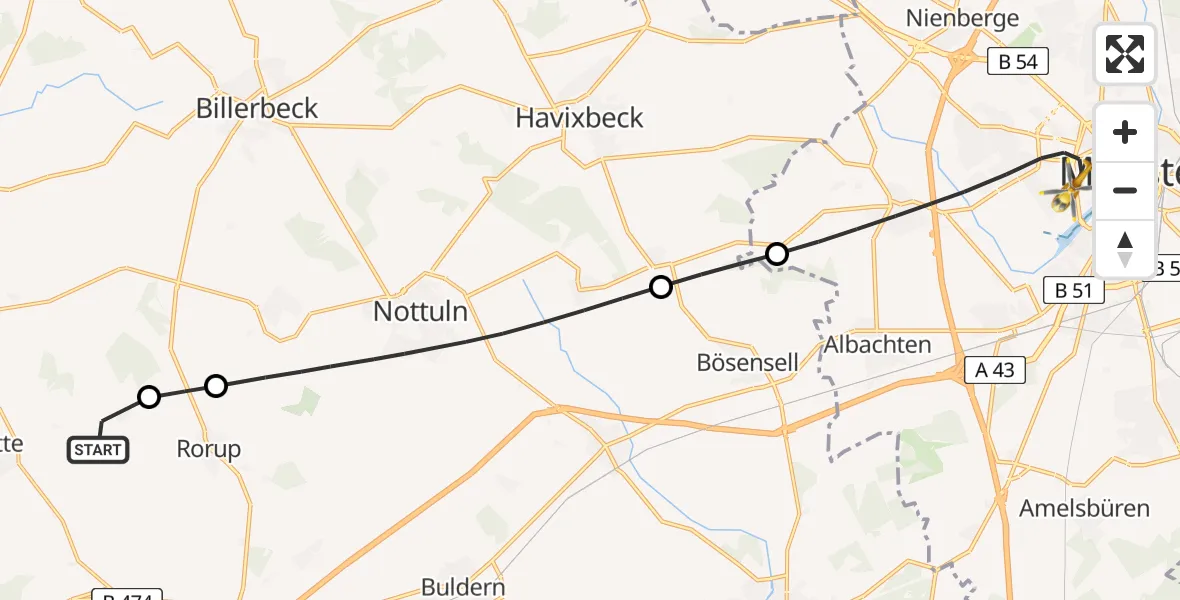 Flugroute Rettungshubschrauber Coesfeld - Münster, 03 Juni 2026, 07:39