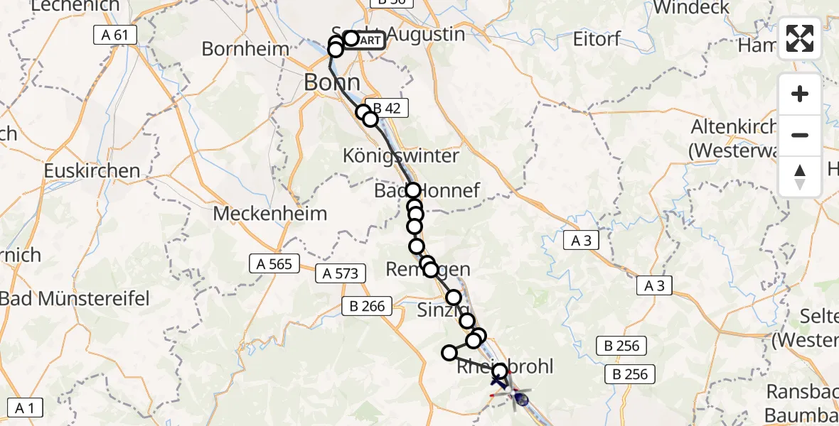 Flugroute Polizeihubschrauber Sankt Augustin - Brohl-Lützing, 03 Juni 2026, 07:39