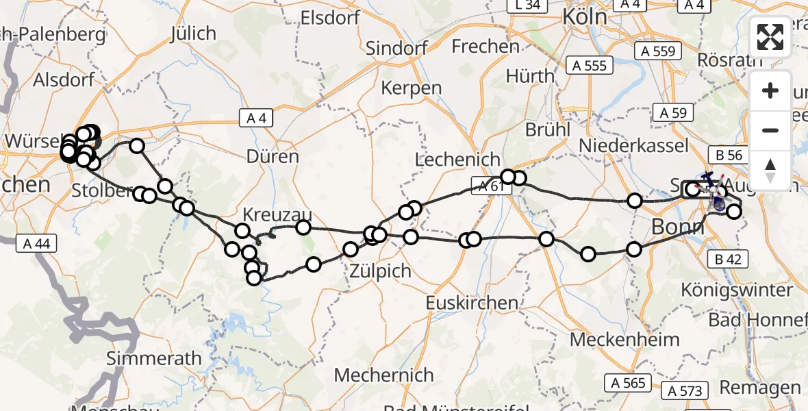 Flugroute Polizeihubschrauber Sankt Augustin - Bonn-Hangelar Flugplatz, 03 Juni 2026, 07:46