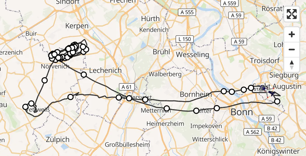 Flugroute Polizeihubschrauber Sankt Augustin - Bonn-Hangelar Flugplatz, 03 Juni 2026, 07:48