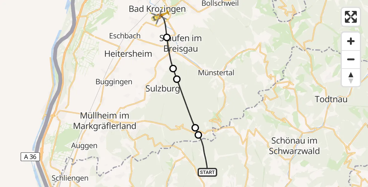 Flugroute Rettungshubschrauber Kleines Wiesental - Bad Krozingen, 03 Juni 2026, 08:00