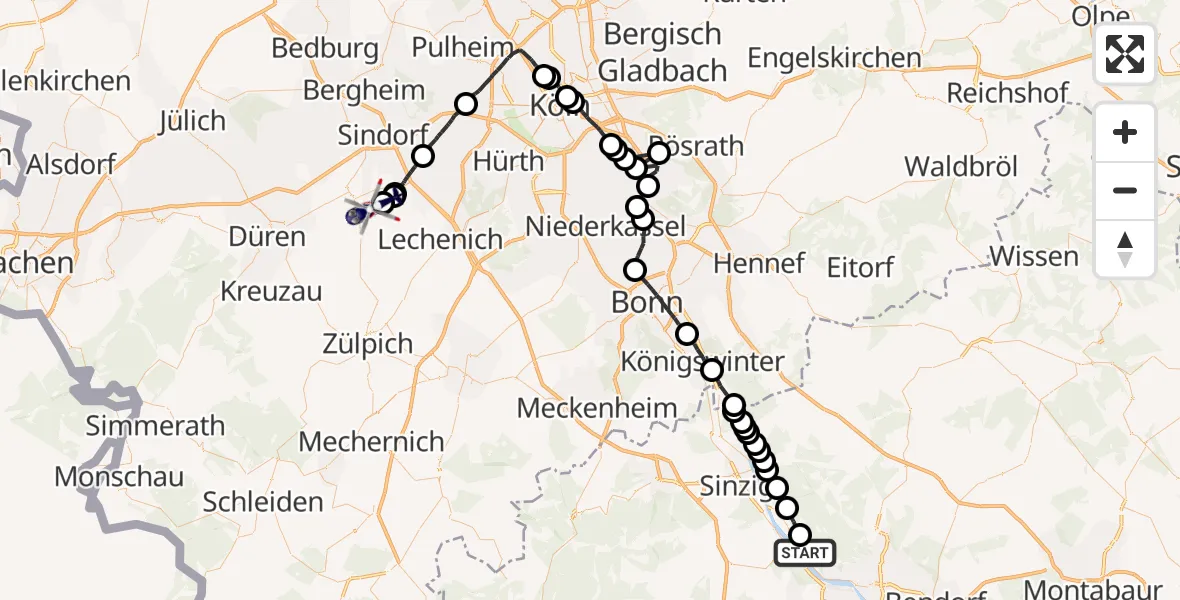 Flugroute Polizeihubschrauber Hammerstein - Militärflugplatz Nörvenich, 03 Juni 2026, 08:02