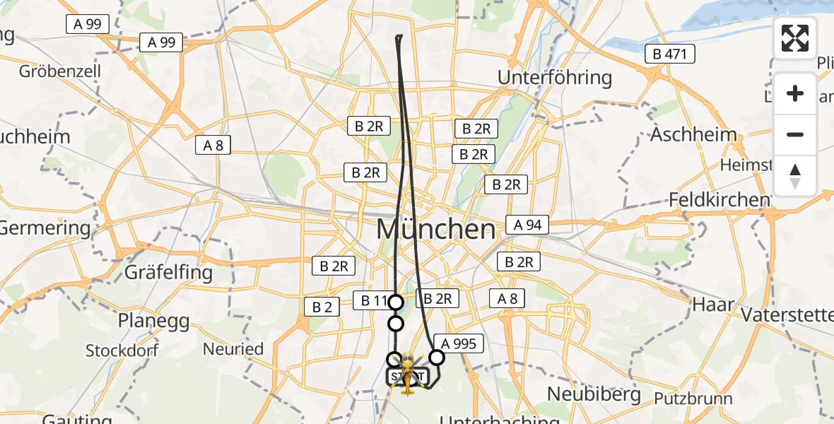 Flugroute Rettungshubschrauber ADAC Air Rescue Center Hubschrauberlandeplatz (Christoph 1) - ADAC Air Rescue Center Hubschrauberlandeplatz (Christoph 1), 03 Juni 2026, 08:10