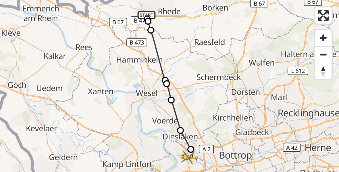 Flugroute Rettungshubschrauber Bocholt - Duisburg, 03 Juni 2026, 08:12