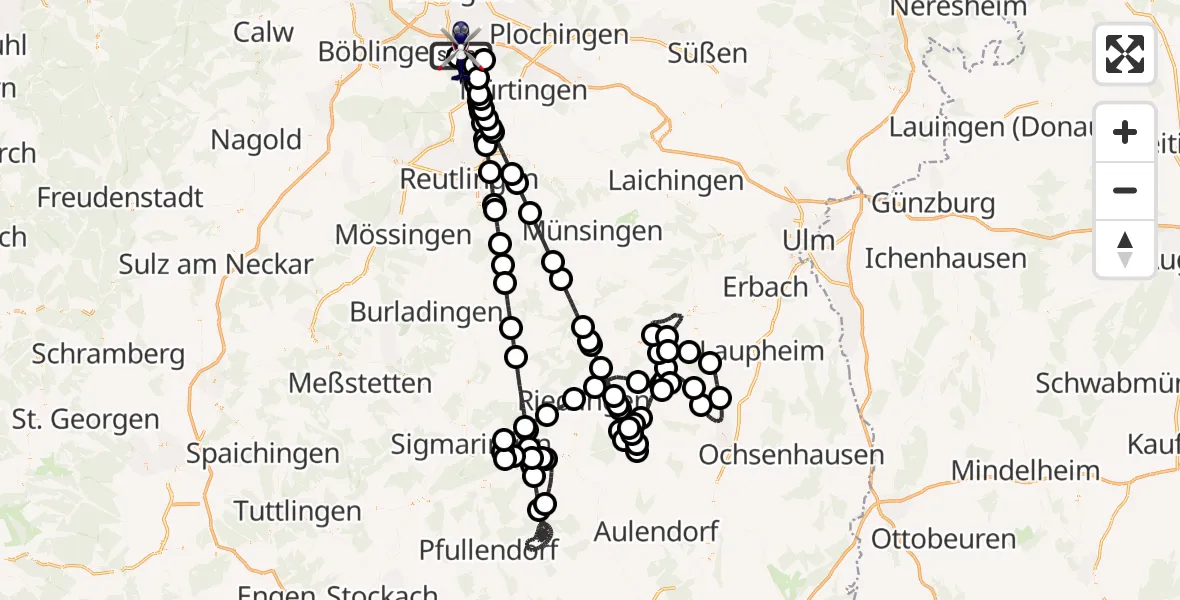 Flugroute Polizeihubschrauber Flughafen Stuttgart - Flughafen Stuttgart, 03 Juni 2026, 08:28