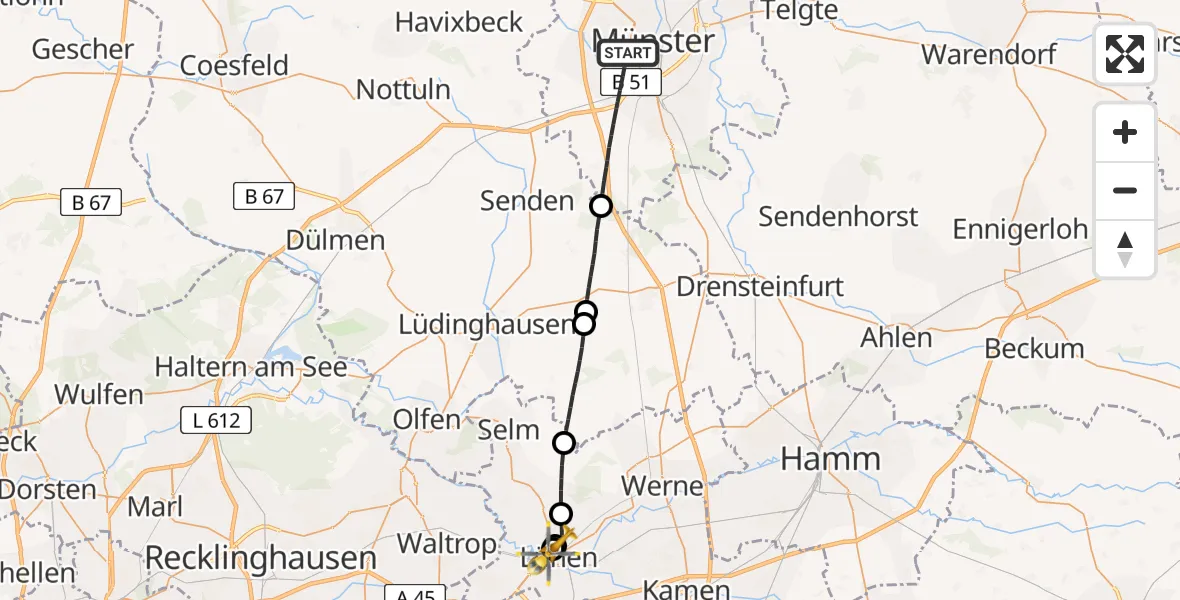 Flugroute Rettungshubschrauber Münster - Sankt Marien Hospital, 03 Juni 2026, 08:29