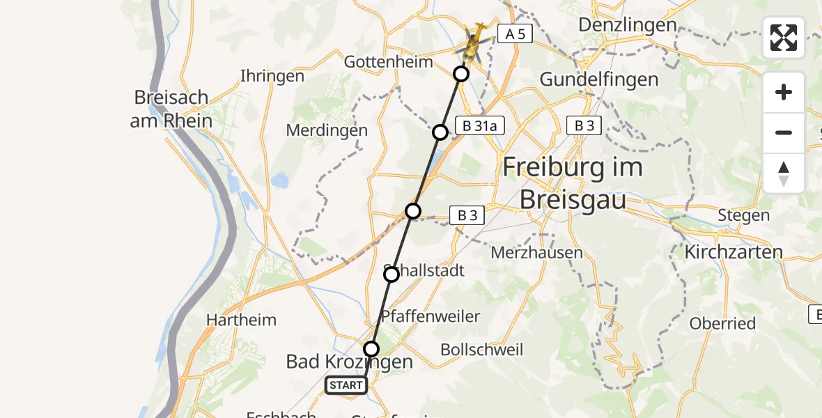 Flugroute Rettungshubschrauber Bad Krozingen - March, 03 Juni 2026, 08:33