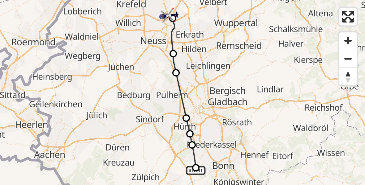 Flugroute Polizeihubschrauber Swisttal - Düsseldorf Flughafen, 03 Juni 2026, 08:34