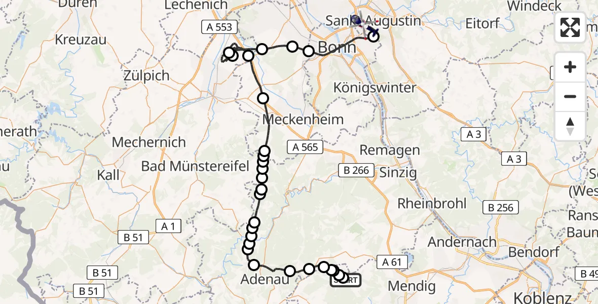 Flugroute Polizeihubschrauber Volkesfeld - Bonn-Hangelar Flugplatz, 03 Juni 2026, 08:55