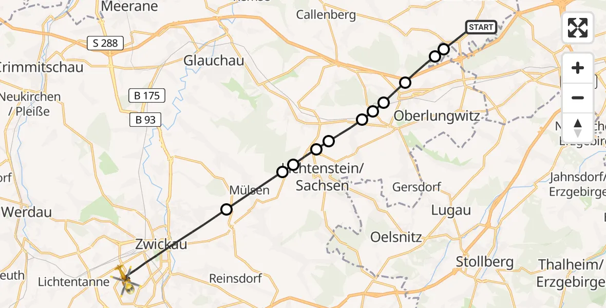 Flugroute Rettungshubschrauber Limbach-Oberfrohna - Zwickau, 03 Juni 2026, 08:56