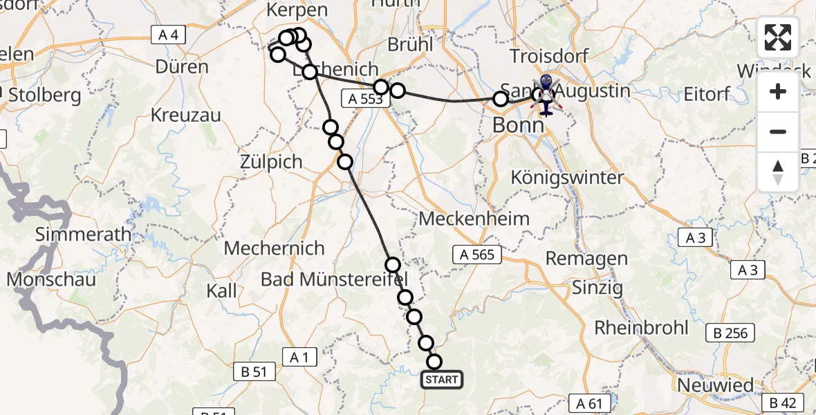 Flugroute Polizeihubschrauber Dümpelfeld - Sankt Augustin, 03 Juni 2026, 09:01
