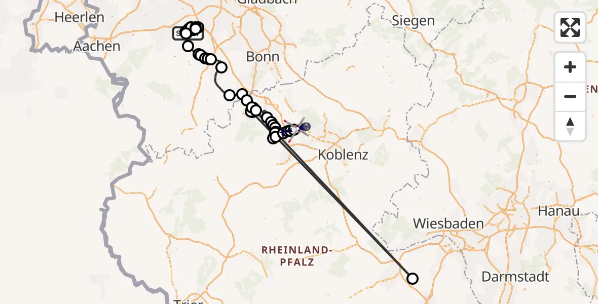 Flugroute Polizeihubschrauber Militärflugplatz Nörvenich - Andernach, 03 Juni 2026, 09:04