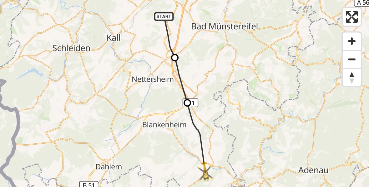 Flugroute Rettungshubschrauber Mechernich - Blankenheim, 03 Juni 2026, 09:07