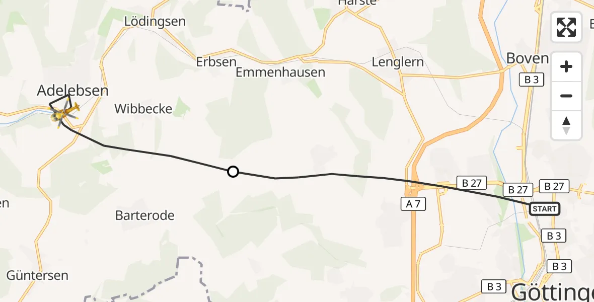 Flugroute Rettungshubschrauber Göttingen - Adelebsen, 03 Juni 2026, 09:10