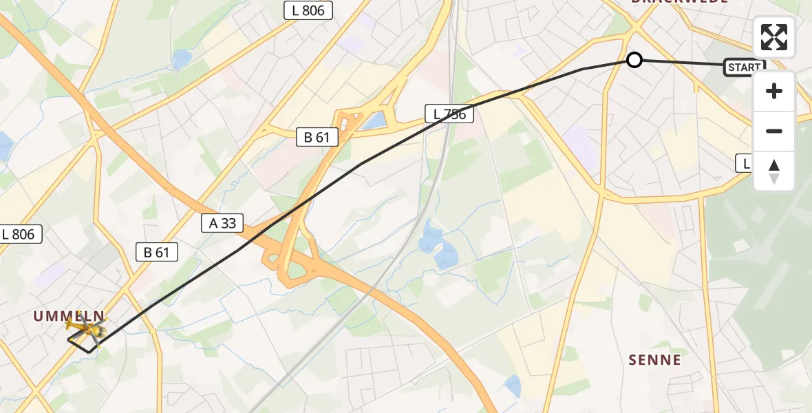 Flugroute Rettungshubschrauber Luftrettungszentrum Bielefeld - Bielefeld, 03 Juni 2026, 09:10