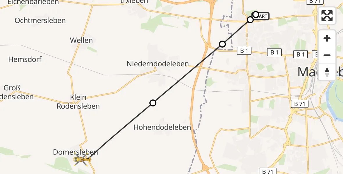 Flugroute Rettungshubschrauber Magdeburg Hospital - Wanzleben-Börde, 03 Juni 2026, 09:24