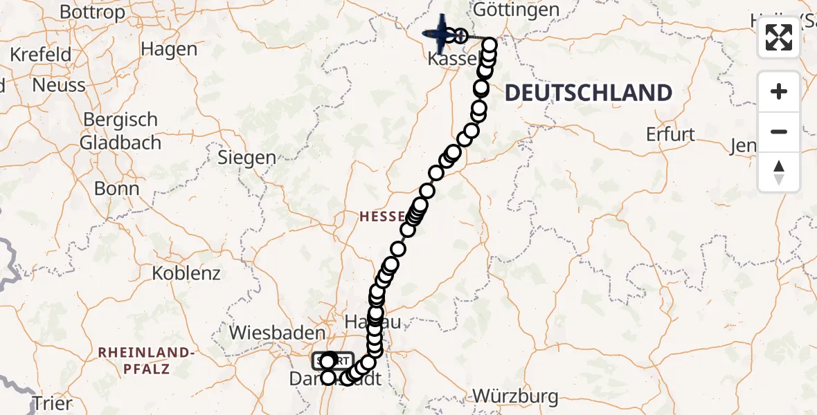 Flugroute Polizeiflugzeug Flughafen Frankfurt-Egelsbach - Calden, 03 Juni 2026, 09:29