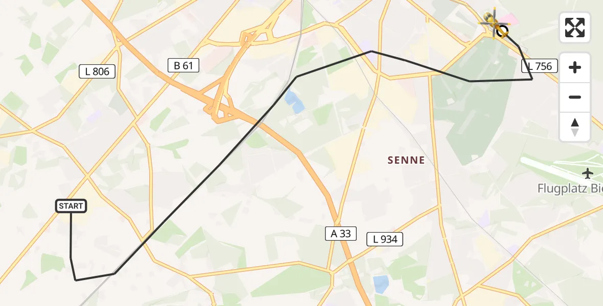 Flugroute Rettungshubschrauber Bielefeld - Luftrettungszentrum Bielefeld, 03 Juni 2026, 09:42