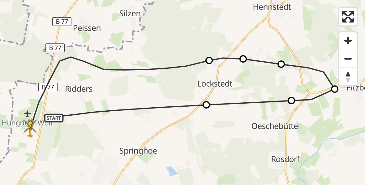 Flugroute Rettungshubschrauber Hohenlockstedt - Itzehoe Hungriger Wolf Flugplatz, 03 Juni 2026, 09:51