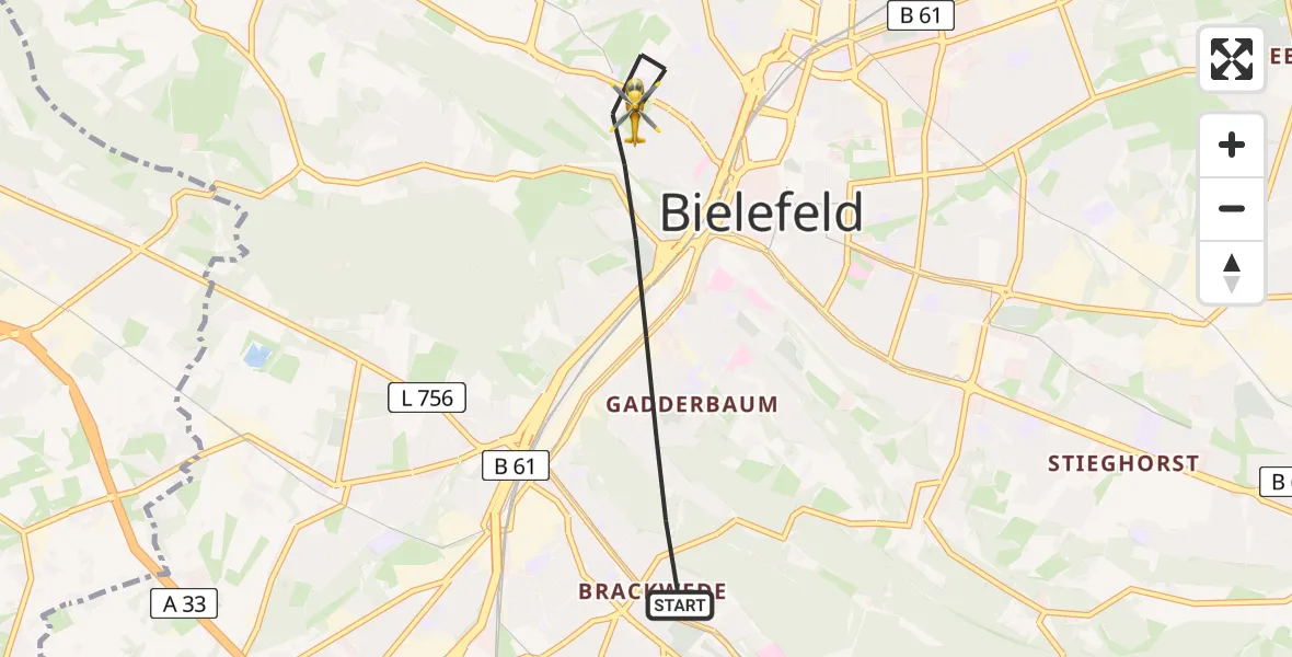 Flugroute Rettungshubschrauber Bielefeld - Bielefeld, 03 Juni 2026, 10:01