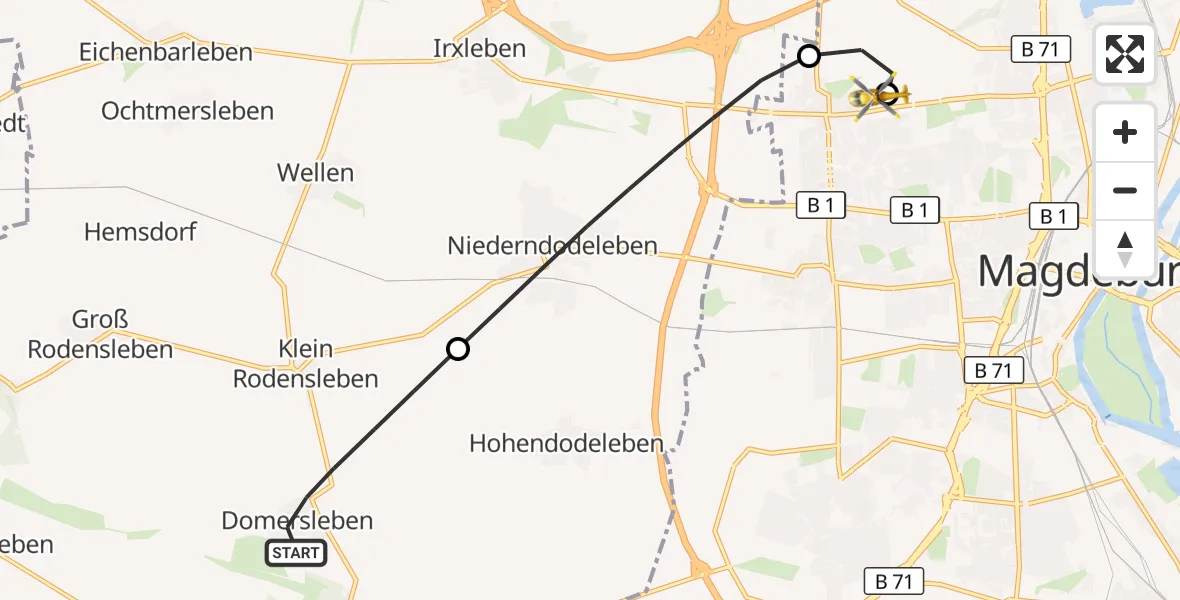 Flugroute Rettungshubschrauber Wanzleben-Börde - Magdeburg Hospital, 03 Juni 2026, 10:03