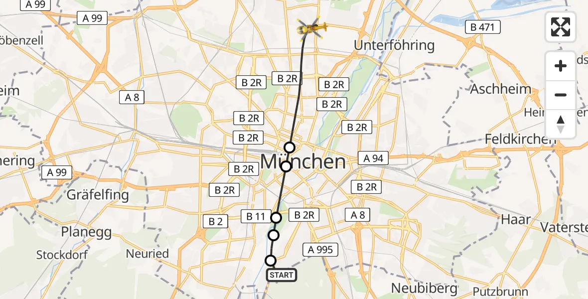 Flugroute Rettungshubschrauber ADAC Air Rescue Center Hubschrauberlandeplatz (Christoph 1) - München, 03 Juni 2026, 10:05