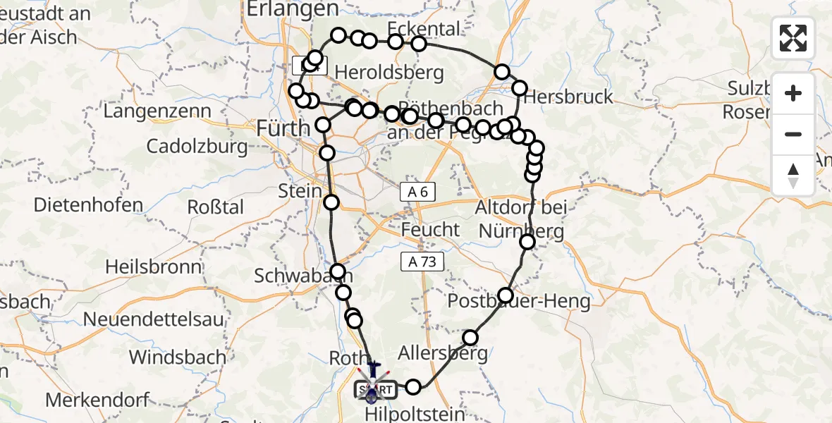 Flugroute Polizeihubschrauber Roth - Roth, 03 Juni 2026, 10:09