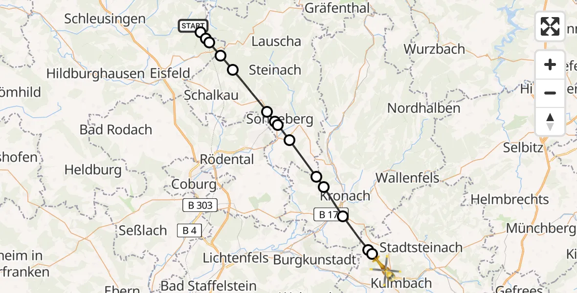 Flugroute Rettungshubschrauber Masserberg - Kulmbach, 03 Juni 2026, 10:14