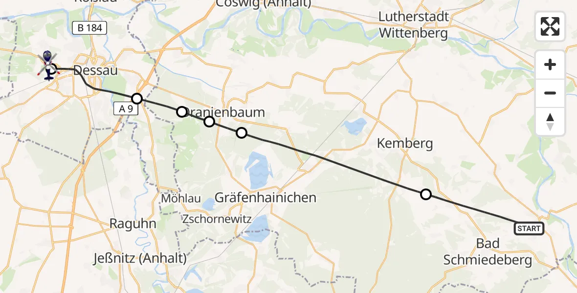 Flugroute Polizeihubschrauber Bad Schmiedeberg - Dessau Flugplatz, 03 Juni 2026, 10:17